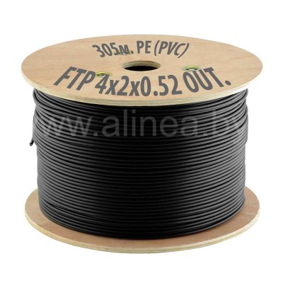 Кабель FTP (F/UTP) 4х2х0,52 Cat5e OUTDOOR (для внеш. прокл. PE, PVC/PE) катушка 305м, бухта 200м (PVC/PEtr)