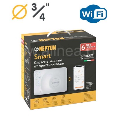 Комплект Neptun (Нептун) Bugatti Smart 3/4" Tuya (Модуль Smart, 2 крана Bugatti 3/4", 3 датчика SW005)